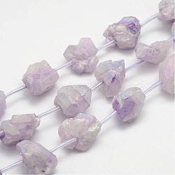 Electroplated Natural Amethyst Bead Strands, Nuggets, 11~31x15~19x11~16mm, Hole: 2mm, about 15pcs/strand, 15.7 inch(400mm)