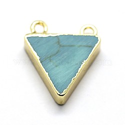 Pendentifs de turquoise synthétique, avec les accessoires en laiton de tonalité d'or, triangle, 19x17x5mm, Trou: 2mm