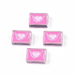 Perles en acrylique transparente, avec l'émail, enveloppe, rose chaud, 22x16x9mm, Trou: 3mm