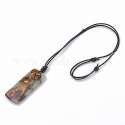 Assembled Bronzite and Aqua Terra Jasper Pendant Necklaces, with Leather Cord, Rectangle, 13.38 inch~26.77 inch(34~68cm), Pendant: 50x21x6.5mm