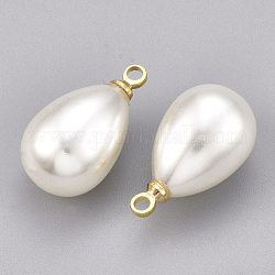 Colgantes de perlas de imitación de plástico abs, con fornituras de latón, lágrima, real 18k chapado en oro, blanco cremoso, 17.5x10mm, agujero: 1.5 mm