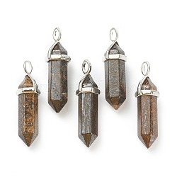 Pendentifs bronzite naturelles, avec les accessoires en laiton de tonalité de platine, balle, 39.5x12x11.5mm, Trou: 4.5x2.8mm