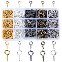 PandaHall Elite about 3160 pcs Mixed size Iron Screw Eye Pin Bail Peg Sets, For Half-drilled Beads, Mixed Color,8-13x4-6.5x1-1.5mm, Hole: 2-4mm