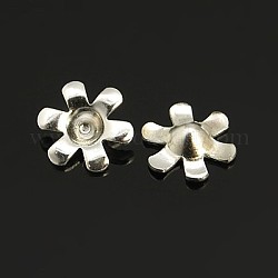Brass Findings, Flower, Lead Free and Cadmium Free, Silver Color, Size: about 6.5mm in diameter, 2mm thick