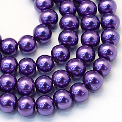 Cottura dipinto di perle di vetro perlato fili di perline rotondo, porpora, 4~5mm, Foro: 1 mm, circa 210pcs/filo, 31.4 pollice
