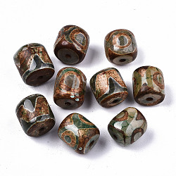 Perline dzi stile tibetano, agata naturale perle, tinti e riscaldato, colonna, 3-eye, 13.5~18x14~16.5mm, Foro: 1.6~2 mm