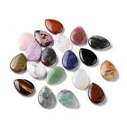 Colgantes de piedras preciosas naturales y sintéticas mezcladas, encantos de lágrima, 35~35.5x25x6.5~9mm, agujero: 1.4~1.5 mm