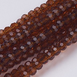 Chapelets de perles en verre transparent, facetté (32 facettes), plat rond, verge d'or noir, 4~5x3~4mm, Trou: 0.5mm, Environ 95 pcs/chapelet, 13.70 pouce (34.8 cm)