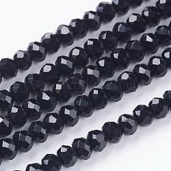 Perlas de cristal de cristal hebras, facetados, rerondana plana, negro, 3.5x2.5mm, agujero: 0.5 mm, aproximamente 140 pcs / cadena, 15.3 pulgada