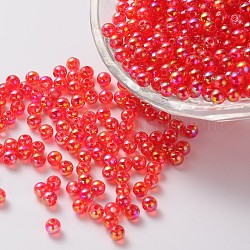 Umweltfreundliche transparente Acrylperlen, Runde, AB Farbe, rot, 6 mm, Bohrung: 1.5 mm, ca. 4000 Stk. / 500 g