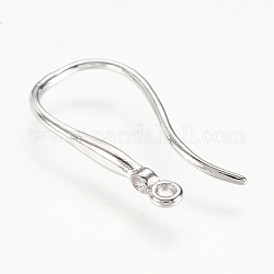 Brass Earring Hooks, Real Platinum Plated, with Cubic Zirconia and Horizontal Loop, Lead Free & Cadmium Free, 19.5x2x9.5mm, Hole: 1mm, 18 Gauge, Pin: 1mm