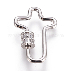 Charmes de verrouillage de mousqueton à vis de zircone cubique micro pave, pour la fabrication de colliers, croix, clair, platine, 30x21x2~5.5mm