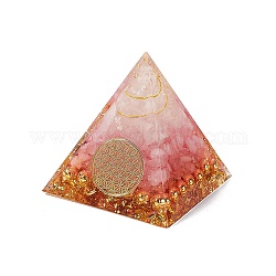 Orgonit-Pyramiden-Harz-Display-Dekorationen, mit Goldfolie und natürlichen Rosenquarzsplittern im Inneren, für den Homeoffice-Schreibtisch, 50x50x51.5 mm