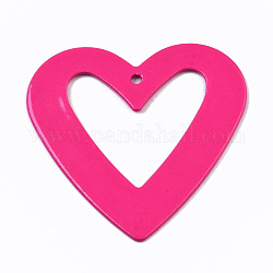 Spray lackierte Eisen Anhänger, Herz, tief rosa, 37.5x38x1.5 mm, Bohrung: 1.8 mm