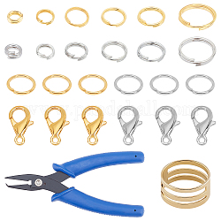 Pandahall elite ferro doppio anello elastico, con lega di zinco aragosta artiglio fermagli, anelli di ottone, Anellini di Ferro, d'oro e d'argento, anello: 2440 pz / set