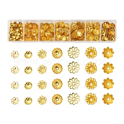 Casquillos de cuentas de hierro chapado en múltiples pétalos, flor, dorado, 5~10x1~4.5mm, agujero: 1 mm, aproximamente 770 pcs