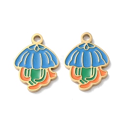 Ion Plating(IP) 304 Stainless Steel Pendants, with Enamel, Jellyfish Charm, Golden, 16.5x12x1.5mm, Hole: 1.8mm