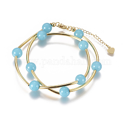 Les bracelets d'enveloppe agate naturelles, deux boucles, avec les accessoires en laiton plaqués or, bleu profond du ciel, 14-5/8 pouce (37.2 cm)