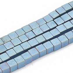 Galvanisieren unmagnetische synthetischen Hämatitkornen Stränge, matte Stil, Würfel, in Blau Plattiert, 2x2x2 mm, Bohrung: 0.8 mm, ca. 170 Stk. / Strang, 15.7 Zoll
