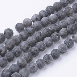 Brins de perles de larvikite noire naturelle, ronde, mat, 6~6.5mm, Trou: 1mm, Environ 60 pcs/chapelet, 14.9 pouce (38 cm)