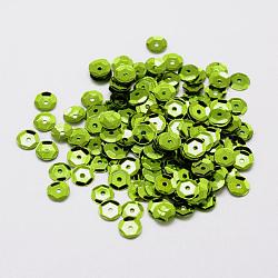 Perles de paillette en plastique, perles de paillettes semi-calottes, le trou central, pelouse verte, 6~7x0.5mm, Trou: 1mm