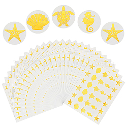 Круглые точечные бумажные герметизирующие наклейки, самоклеящиеся подарочные наклейки для упаковки, золотого цвета, морская звезда, 150x164x0.2 мм, наклейка: 25 мм, 30шт / лист