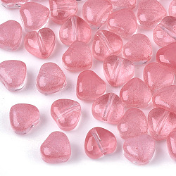 Perle di vetro verniciate a spruzzo trasparente, cuore, jelly imitato, salmone, 6x6x4mm, Foro: 0.9 mm