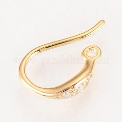 Micro ottone spianare zirconi orecchino ganci, con anello orizzontale, nichel libero, oro reale placcato, vero placcato oro 18k, 12~13.5x8~9.5x2.5mm, 10 gauge, Foro: 1 mm