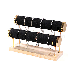 Espositore per braccialetti con barra in velluto da 2 t, porta organizer per gioielli con base in legno, per riporre orologi e braccialetti, nero, 29x10x18.5cm