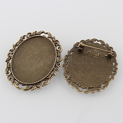 Vintage Alloy Brooch Cabochon Bezel Settings, with Iron Pin Back Bar Findings, Cadmium Free & Nickel Free & Lead Free, Antique Bronze, Oval Tray: 40x30mm, 51x39.5x2mm, Pin: 0.8mm