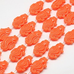 Synthetic Coral Beads Strands, Dyed, Sea Horse, Coral, 25x16x7mm, Hole: 1.5mm, about 14pcs/strand, 16.53 inch