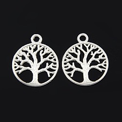 Tibetan Style Pendants, Flat Round, Tree of Life Pendant for Jewelry Making, Nickel Free, Silver, 24x20x2mm, Hole: 3mm