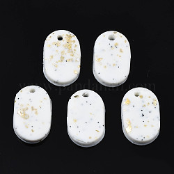 Breloques en pâte polymère manuelles, une feuille d'or, rectangle arrondi, blanc, 14.5x9.5x2.5~3mm, Trou: 1.5mm
