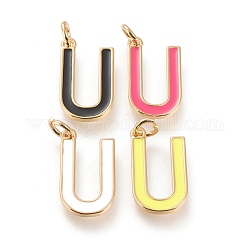 Brass Enamel Pendants, with Jump Ring, Long-Lasting Plated, Real 18K Gold Plated, Letter.U, Mixed Color, Letter.U, U: 18x10x1.8mm, Jump Rings: Inner Diameter: 3mm