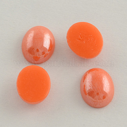 Perlierte plattierte undurchsichtige Glascabochons, Oval, orange rot, 13x10x5 mm