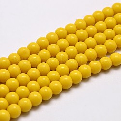 Round Imitation Jade Glass Beads Strands, Grade AA, Gold, 10mm, Hole: 1mm, about 33pcs/strand, 12inch