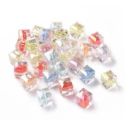 Perles en acrylique transparente, centre teint, cube, couleur mixte, 14x14x14mm, Trou: 2.5mm