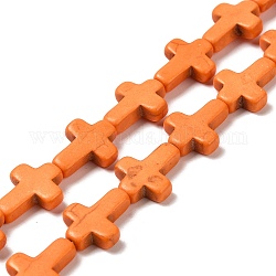 Synthetic Turquoise Dyed Beads Strands, Religion Cross, Dark Orange, 15.5x12x4mm, Hole: 1.4mm, about 24~26pcs/strand, 14.96''~16.14''(38~41cm)