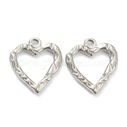 304 Stainless Steel Hammered Pendants, Heart, Stainless Steel Color, 18x16x2mm, Hole: 1.8mm