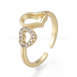 Latón micro pave anillos de brazalete de circonio cúbico, anillos abiertos, Plateado de larga duración, corazón, real 18k chapado en oro, tamaño de 6, diámetro interior: 17 mm