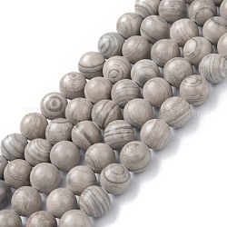 Brins de perles de jaspe en argent naturel, ronde, 8mm, Trou: 1.2mm, Environ 47 pcs/chapelet, 15.55'' (39.5 cm)