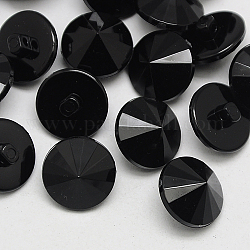 Тайвань акриловые кнопки хвостовиком, 1-луночное, граненый конус, чёрные, 15x8 мм, отверстие : 1 мм