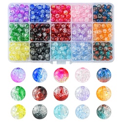 420 pièces 15 couleurs perles acryliques craquelées transparentes, ronde, couleur mixte, 8x7.5mm, Trou: 1.8mm, 28 pcs / couleur