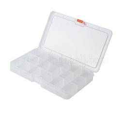 Recipientes de almacenamiento de cuentas de plástico rectangulares transparentes de 15 rejilla, Con tapas, Claro, 10.2x17.7x2.5 cm, diámetro interior: 3.1x3.3 cm