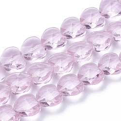 Abalorios de vidrio transparentes, facetados, corazón, rosa perla, 10x10x6.5mm, agujero: 1 mm