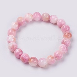 Bracelet extensible avec perles en jade naturel, teinte, ronde, rose, 2 pouce (5 cm), perles: 6 mm