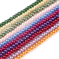 Perlas de perlas de vidrio pintado para hornear, pearlized, redondo, color mezclado, 3~4mm, agujero: 0.5 mm, aproximamente 195 pcs / cadena, 23.6 pulgada