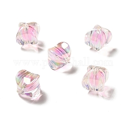 Cuentas acrílicas iridiscentes de arcoíris chapadas en uv de dos tonos, Rectángulo, rosa, 15~15.5x14x14mm, agujero: 2.7 mm