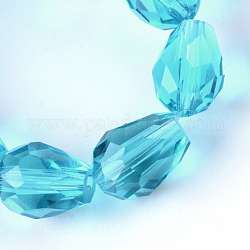 Hilos de cuentas de vidrio transparente, lágrima facetada, cielo azul profundo, 8x6mm, agujero: 1 mm, aproximamente 65 pcs / cadena, 17.99 pulgada (45.7 cm)