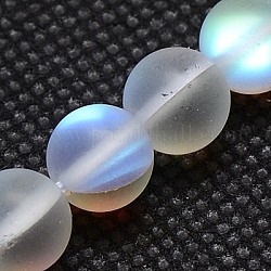 Synthetical Moonstone Beads Strands, Holographic Beads, Dyed, Frosted, Round, Clear, 10mm, Hole: 1mm, 15.75 inch